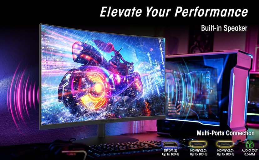 Sceptre Curved 27-inch Prime Gaming Monitor 1500R 100Hz HDMI X2 DisplayPort 1ms 100% sRGB, Build-in Speakers Machine Black 2025 (C275W-FW100T Series)