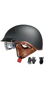 German Style Motorcycle Helmet,Adult Half Helmet Open Face DOT Approved, Motorcycle Cruiser Scooter Cool Helmet