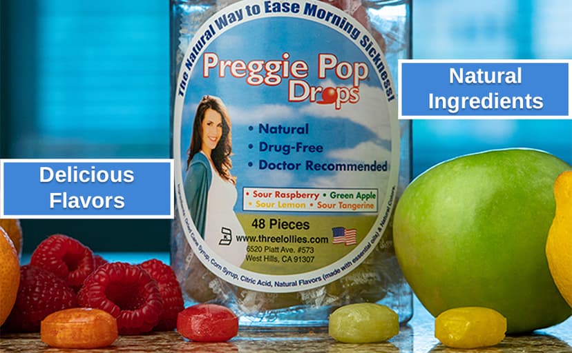 Preggie Pop Drops Morning Sickness Relief for Pregnant Women. Assorted Yummy Candy Drops for Pregnancy. 48 Count