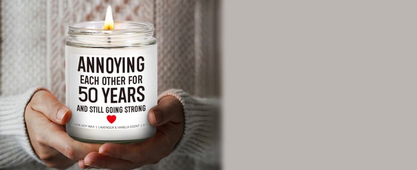 Funny 50 Years Candle, 50th Anniversary, Gifts for Couple, Parents - 50th Wedding Anniversary Decorations, 50 Year Golden Anniversary, Gifts for Husband, Wife, Friends - 9 oz