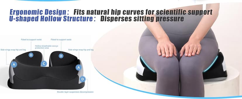 Seat Cushions for Office Chairs Wheelchair Cushion for Long Sitting Back Pain,Memory Foam Seat Car Computer Desk Chair Cushion,Coccyx Cushion for Tailbone Pain Relief Cushion Office Chair Black