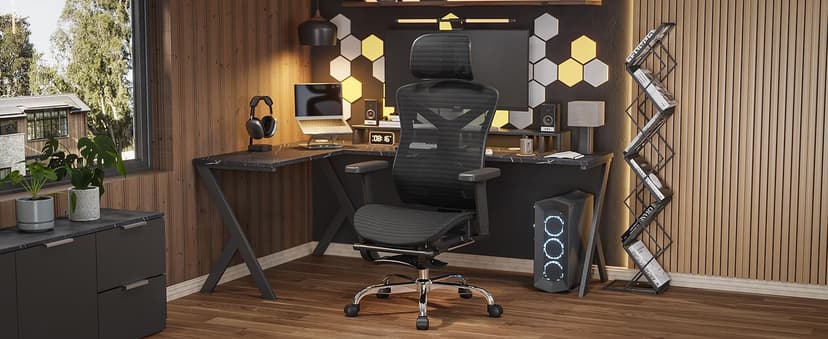 Ergonomic Office Chair with Footrest, Desk Chair Comfy with 3D Adjustable Lumbar Support & Arm & Headrest, 4 Gear 90°-135° Tilt, Wide Air Mesh Seat, Heavy Duty Class-4 Gas Lift, Computer Gaming Chair