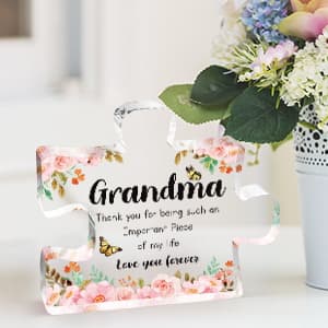 Grandma Gifts - Delicate Grandma Birthday Gifts from Grandkids - Engraved Acrylic Puzzle Piece 3.9 x 3.3 inch - Mothers Day Christmas Birthday Gifts for Grandma Grandmother, Ideas