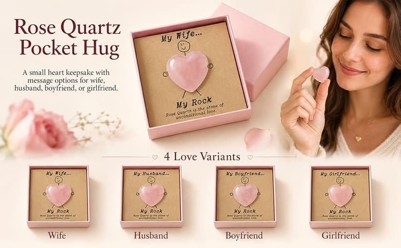 Gift for Girlfriend – My Rock Rose Quartz Heart Pocket Hug, Natural Crystal Love Stone Keepsake with Message Card & Gift Box, Love Gift from Boyfriend B0GG9PQF8Y