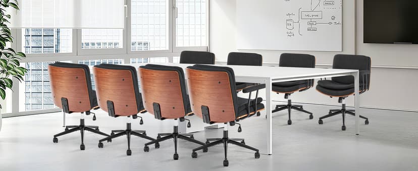 Home Office Desk Chair with Armrests & Wheels, Modern Walnut Swivel Rolling Executive Task Chair, Height Adjustable Ergonomic Computer Chair, Black Fabric