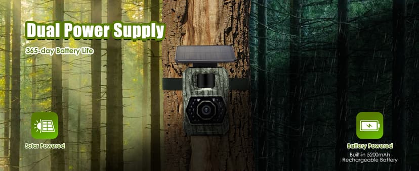 MAXDONE Solar Trail Camera WiFi Bluetooth - 48MP 30fps Game Camera with 5200mAh Rechargeable Battery, 0.1s Trigger Speed Motion Activated Trail Cam IP66 with 32GB TF Card for Wildlife Monitoring