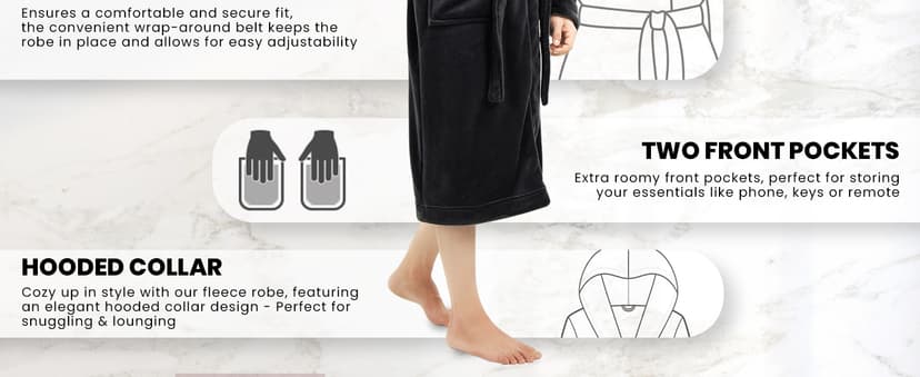 NY Threads Men's Hooded Fleece Bathrobe Plush Long Spa Robe