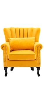 Kmax Orange Accent Chair Velvet Wingback Chair with Pillow Nail-Head Channel Tufted Oversized Club Chair for Living Room Bedroom Guest Room