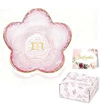 Purple Flower Jewelry Dish Glass Ring Dish Jewelry Tray Cute Vanity Organiser Room Decor Aesthetic Nightstand Bathroom Decor Trinket Dish Ring Holder Valentine's Friendship Birthday Gifts for Women