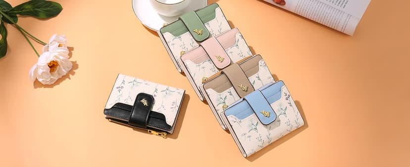 GAEKEAO Small Wallets for Women RFID Blocking Leather Bifold Zipper Pocket Wallet Credit Card Holder with ID Window