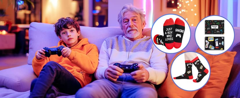 HAPPYPOP Gaming Gifts Teen Boys - Baseball Hockey Football Basketball Gaming Socks for Men