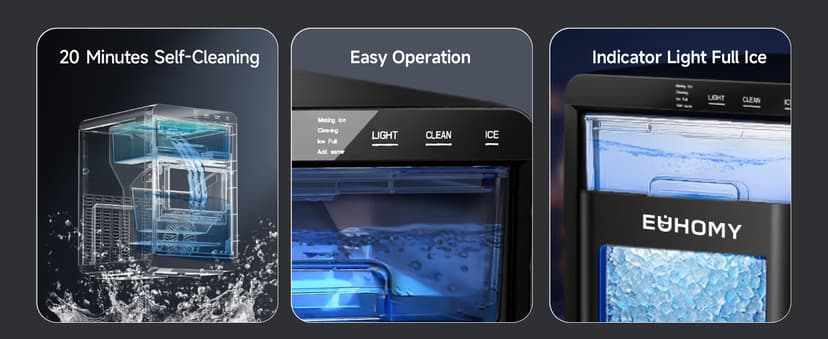 EUHOMY Nugget Ice Maker Countertop, 40Lbs/24H Pebble Ice Maker Machine, Self-Cleaning Countertop Sonic Ice Makers with Ice Scoop&Basket, Pellet Ice Maker Machine for Home/Kitchen/Office