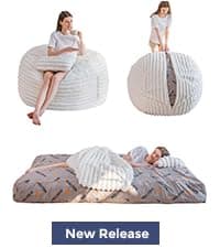 MAXYOYO Bean Bag Chair, Comfy Bean Bag Sofa with Back Support, Faux Fur Bean Bag Chair for Adults and Kids, Stuffed Floor Sofa for Living Room, Bedroom, Apartment, Beige