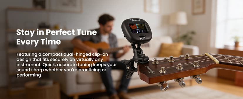 Fender FCT-2 Professional Multi-Instrument Clip-On Tuner for Guitar, Bass, Ukulele, and Violin