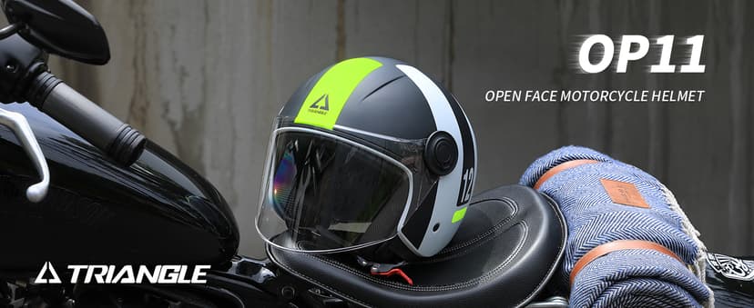 TRIANGLE Open Face Motorcycle Helmet Retro 3/4 Helmets with Clear Visor for Men Women DOT Approved