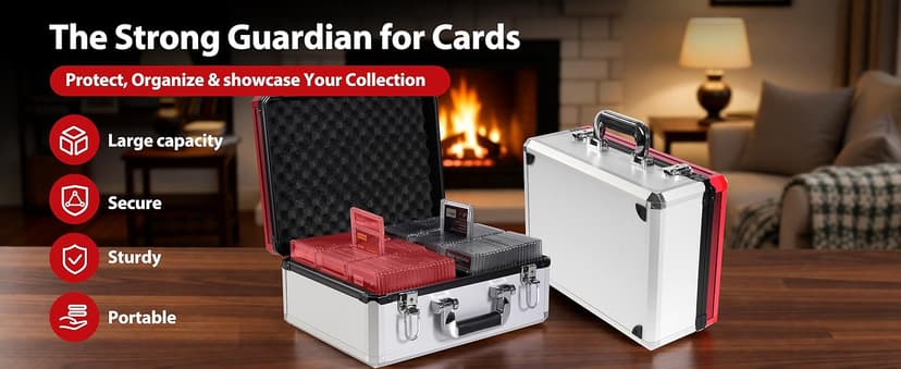EcoVibe EcoVibe Trading Card Storage Box, Aluminum Alloy Card Case Holds 600+ Toploaders & One-Touch Holders, Sports Card Storage for 3" x 4" 35pt Rigid Card Holders (Red)