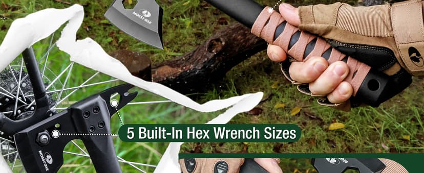 MOSSY OAK 12" Camping Axe and Survival Hatchet with Sheath, Compact Outdoor Multitool Hatchet with Hex Wrench Slots, Non-Slip Dual-Color Handle, Small Camping Gear for Hiking, Chopping, Hunting