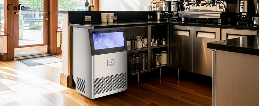 Commercial Ice Maker,200 lbs/24H,96 Cubes in 14 Mins,Stainless Steel Ice Machine with 33 lbs Storage Capacity,Water Filter,Self-Cleaning,Under Counter/Freestanding Ice Maker for Restaurant,Cafe,Home