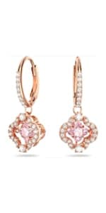 Swarovski Stilla Attract Trilogy Drop Pierced Earrings with White Crystals on a Rhodium Plated Setting with Hinged Closure