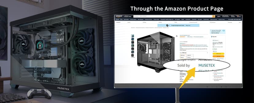 MUSETEX ATX PC Case, 3 x 120mm Fans Pre-Installed, 360MM RAD Support, 270° Full View Tempered Glass Gaming PC Case with Type-C, Mid Tower ATX Computer Case, Black, Y6