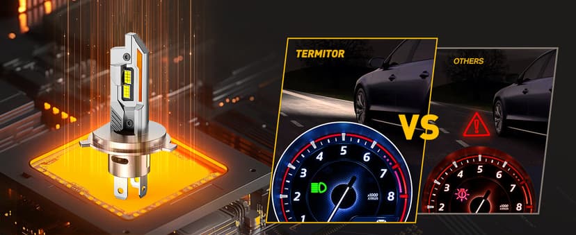 Termitor Upgraded H4/9003/HB2 Bulbs, 50,000LM 10X Ultra Bright, Real 1:1 Mini Size, 6500K Cool White H4 9003 Fog Lights Bulb with Cooling Fan, IP68 Waterproof, Plug and Play, Pack of 2