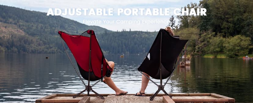 TCEK TCEK Portable High Back Camping Chair with Adjustable Height, Small Compact Outdoor Folding Chair for Adults Travel, Riselite Collapsible Lightweight Packable Camp Chairs, Easy Carry and Quick Setup