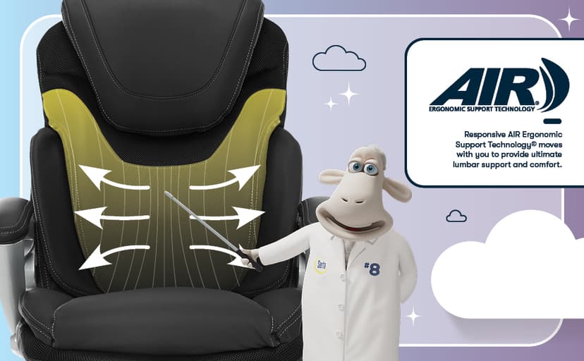 Serta Bryce Executive Office Chair - Ergonomic Computer DeskChair with Lumbar Technology - Adjustable Height - Memory Foam Body Pillows - 360° Swivel Rolling Base - Bonded Leather - Black
