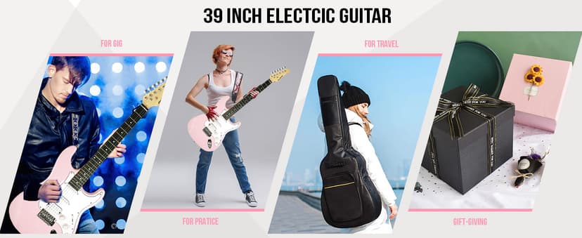 Soulmate 39 Inch Full Size Electric Guitar Starter Kit for Beginners Solid Body, HSS Pickups with 15W Amp, Gig Bag, Capo, Strap, Strings, Cable, Picks (Right-Handed,Pink)