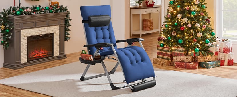 Yaheetech Zero Gravity Chair, Folding Reclining Lounge Recliner with Removable Pad & Headrest & Side Cup Holder Tray for Indoor and Outdoor Navy Blue/1