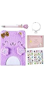 Cat Diary with Lock, Gift for 6 7 8 Year Old Girl, Secret Diary Journal Notebook with Coin Purse, Multicolored Pen, Post-it Note, Stickers, Practical Gift for Birthday (A Happy Cat)