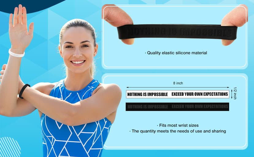 Tondiamo Nothing is Impossible, Exceed Your Own Expectations Motivational Silicone Wristbands Inspirational Rubber Bracelet Stretch Inspirational Bracelets Bulk for Sports Party Supplies