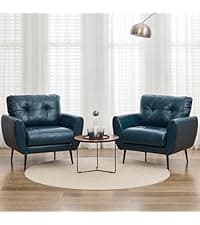 TYBOATLE Accent Chairs Set of 2, Faux Leather Chairs, Mid Century Modern Comfy Living Room Chairs, Cozy Office Reading Chair, Reception Armchairs for Living Room, Waiting Room, Bedroom (Blue)