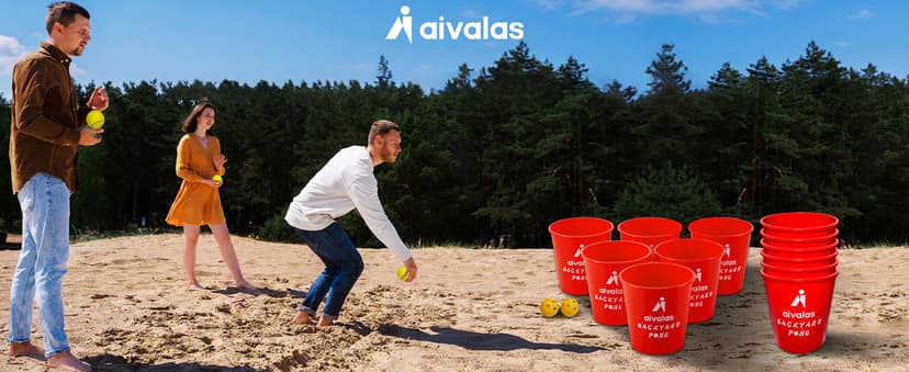 Aivalas Yard Pong Outdoor Games, Giant Yard Games Set with 12 Buckets and Balls for Adults and Family, Toss Game Throwing Games for Beach, Camping, Lawn and Backyard