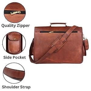 ANUENT Genuine Brown Leather Laptop Messenger Bag for Men and Women | Rugged Leather Satchel | Professional Business Briefcase | Crossbody Computer Bag