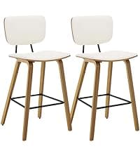 Bekrvio Swivel Counter Height Bar Stools Set of 3, Faux Leather Kitchen Stools Upholstered Barstools with Back, Walnut Wood Legs, Mid Century Island Chairs Counter Stools, 26" Seat Height, White
