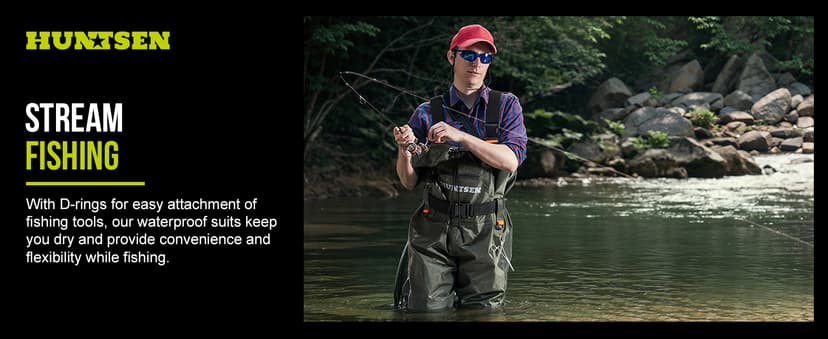 HUNTSEN Fishing Waders for Men Women - 2-Ply Nylon/PVC Waterproof Hunting Chest Waders with Boot Hanger&Phone Case, Size10-12