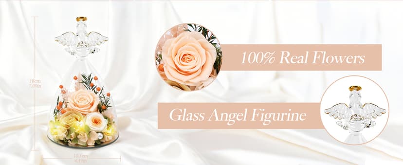 Casaido Mothers Day Rose Gifts for Women, 7" Champagne Preserved Roses Flowers in Glass Angel Figurine, Birthday Gift for Mom Wife Grandma, Eternal Rose for Valentines Christmas Anniversary B0FQJ5NLH8