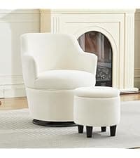 LOULENS Lambswool Accent Chair, Modern Upholstered Sherpa Accent Chair, Comfy Teddy Single Armchair with Pillow for Living Room, Bedroom (Beige, Backrest Under The Cushion)