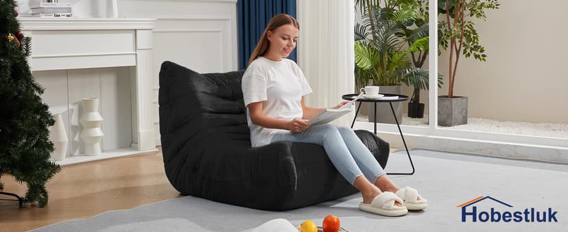 Bean Bag Chairs for Adults Giant Bean Bag Chair Memory Foam BeanBag Chair Bean Bag Sofa with Filler Faux Fur Fireside Beanbags Lazy Sofa for Living Room Bedroom Office (Black Plush, Single)
