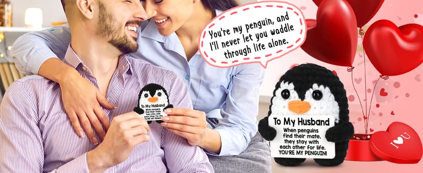 Gifts for Husband from Wife, To My Husband Handmade Crochet Penguin, Mini Funny Wedding Anniversary Birthday Gifts for Him Husband Men, Romantic I Love You Gift for Him Birthday Christmas Cute Decor