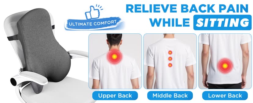 Teemour High Back Support Pillow for Office Chair, Fully Support Back Cushion - Memory Foam Lumbar Support Pillow for Office Chair, Desk, Gaming Chair, Promotes Posture Pain Relief Adjustable Straps