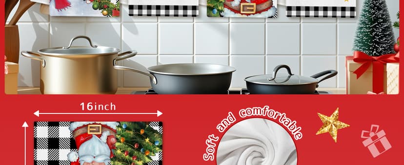 pinatas Christmas Kitchen Towels, Christmas Hand Towels Bathroom, Xmas Kitchen Decor, Black Buffalo Plaid Dish Towel Set of 4, Xmas Housewarming Gifts