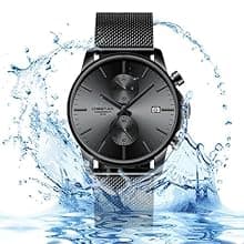 GOLDEN HOUR Mens Watch Fashion Sleek Minimalist Quartz Analog Mesh Stainless Steel Waterproof Chronograph Watches for Men with Auto Date