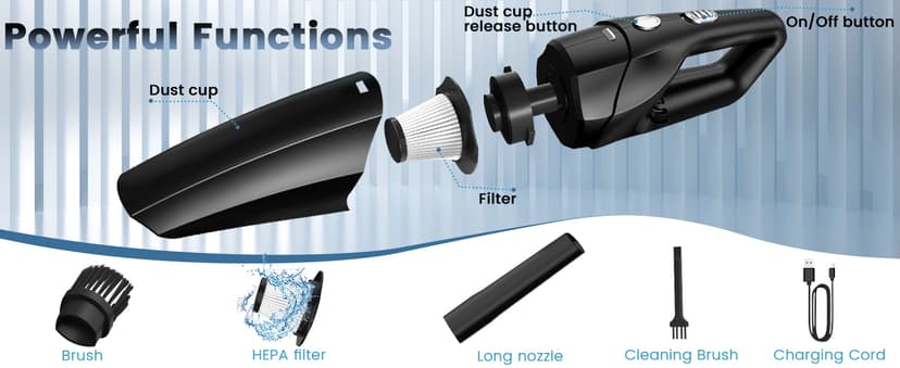 SERVOMASTER Handheld Vacuum Cordless, Car Vacuums Powerful with Rechargeable Battery, Portable Hand Held Vacuum Cordless with Washable HEPA Filter, Mini Vacuums Kit for Men and Women