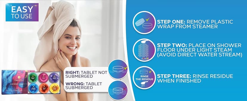 Aromatherapy Shower Steamers Gift Set, Six Fizzies - Uplifting, Relaxing, Stress Relief Scents for Women and Men - Self Care Home Spa Experience - Christmas Day Stocking Stuffers and Relaxation Gifts