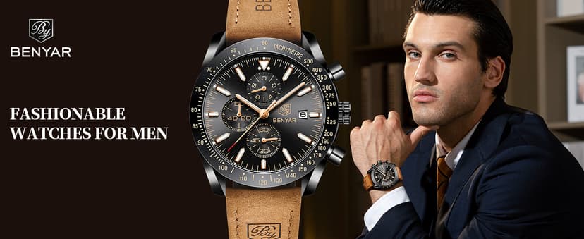 BENYAR Mens Watches Quartz Analog Chronograph Waterproof Wrist Watches for Men Fashion Business Work Casual Sport Dress Watch with Calendar