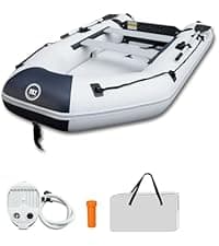 Inflatable Dinghy Boat with Drop-Stitch Floor 10ft Portable Inflatable Boat for 3-4 Adults, Motor Compatible, Heavy-Duty PVC, Ideal for Fishing, Cruising, and Rescue Use