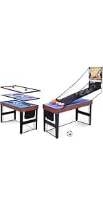 RAYKEEP Foldable Multi Game Table, 4-in-1 Combo Game Table Set with Ping Pong, Hockey, Pool Billiards and Foosball for Adults, Home, Game Room, Friends & Family