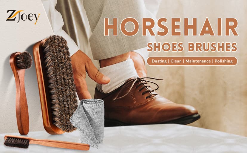 ZJoey 4 Pcs Horsehair Shine Shoes Brush Kit Polish Dauber Applicators Cleaning Leather Shoes Boots Care Brushes Suede Cleaner Brush with Microfiber Shoe Cloth(4 Pcs Style A)