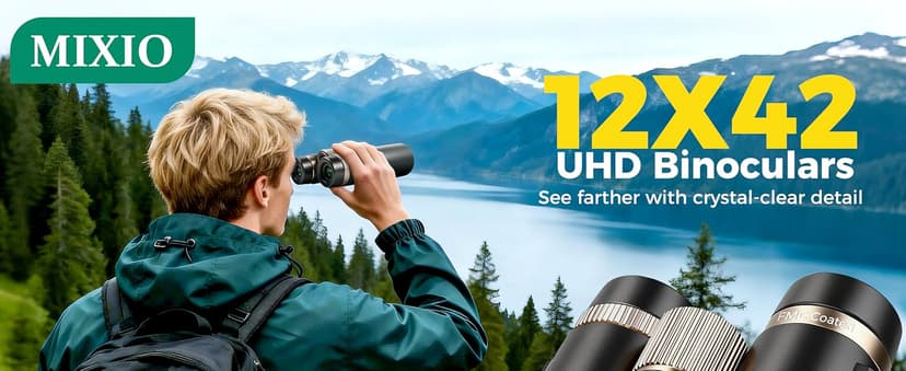 12x42 UHD Binoculars for Adults High Powered Waterproof Large View with Clear Vision & Compact Binocular Essentials for Hunting Camping Cruise Travel Bird Watching Sports